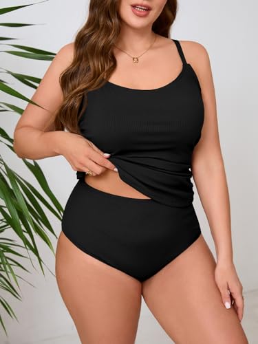 Beautife Womens Plus Size Tankini Swimsuits Tummy Control Full Coverage Two Piece Bathing Suits with High Waisted Bottom2