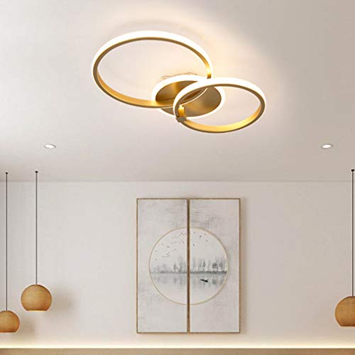 Plafonnier LED moderne doré dimmable rond avec télécommande pour grand salon - 4