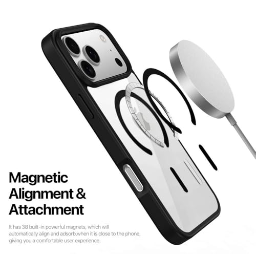 Image of Compatible iPhone 17 Pro Max Case,(Compatible with MagSafe) Non Yellow Military-Grade Drop Protection & Hard PC Back Cover Slim Transparent Anti-Scratch Shockproof Phone Case - Black