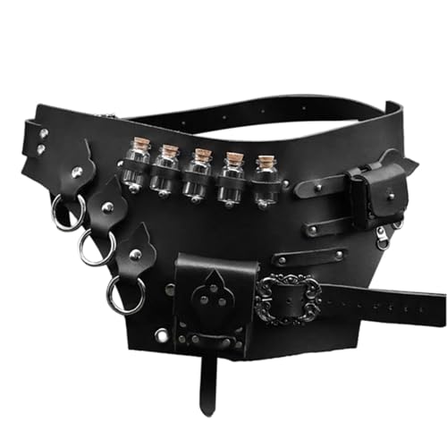 Ceinture médiévale noire – Ceinture corset de chevalier médiévale solide et robuste | Style Knight Corset avec taille réglable, pochette pour, Noir/blanc, Refer to description