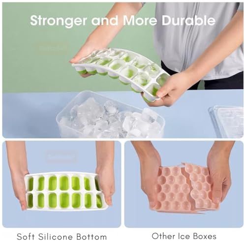 Image of Solitude Silicone Pop Up Square Ice Cube Tray with 14 Cavities for Freezer with Lid Easy Release Flexible Bottom, Stackable Tray, 100% BPA Free, Food Grade for Freezer, Cocktail (1 Piece)