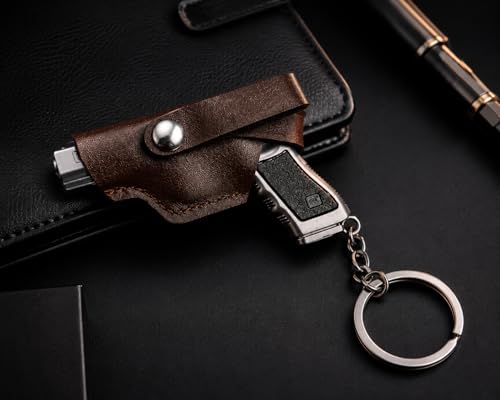 Image of Mini Metal Toy Gun Keychain with Leather Style Holster | Alloy Handicraft Collectible Key Ring | Stylish Pocket Keychain Gift for Boys & Men