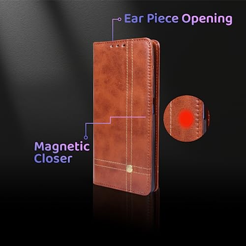 Image of Leather Flip Cover for Vivo V60 5G / Vivo T4 Pro 5G Wallet Slim Book Cover with Card Slots Magnetic Flip Cover for Vivo V60 5G / Vivo T4 Pro 5G - Magnetic Brown