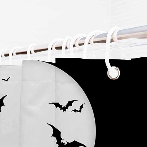 Miniatura 8 de Cortinas de ducha negras de Halloween de 72 x 72 pulgadas, diseño de Halloween, decoración de baño para niños, decoración de baño, murciélagos, luna