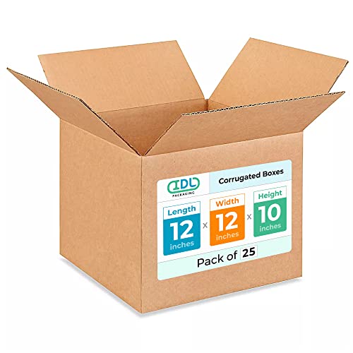 Medium Moving &amp; Shipping Boxes 12"L x 12"W x 10"H (25-Pack) - Extra Strength 200 lb vs Regular - Corrugated Cardboard Boxes - Packing Box for USPS, UPS, FedEx - Box for Packing by IDL Packaging