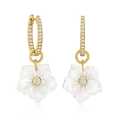 Ross-Simons Mother-Of-Pearl and .77 ct. t.w. White Topaz Removableflower Hoop Drop Earrings in 18kt Gold Over Sterling3