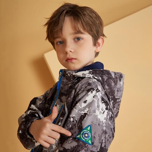Image of MGEOY Boys Girls Rain Jacket Lightweight Waterproof Hooded Fleece Lined Raincoat Windbreakers for Kids