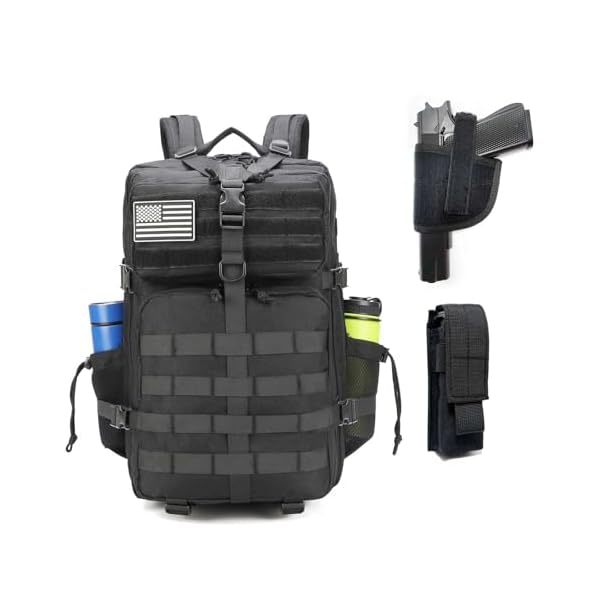 Gun-Backpack-for-Handgun-Tactical-Backpack-for-Men-Bug-Out-Bag-Assault-Pack-Molle-Army-Backpack-Large-Military-Backpack-EDC-Daypack-Tactical-Gear-Black VTACOUTV Gun Backpack for Men 45L Military Tactical Backpack with Holster of Handguns, Bug Out Bag Army Molle Daypack 3-Day Pack W.Side Pocket for Gym Camping Hiking Trekking(Black)