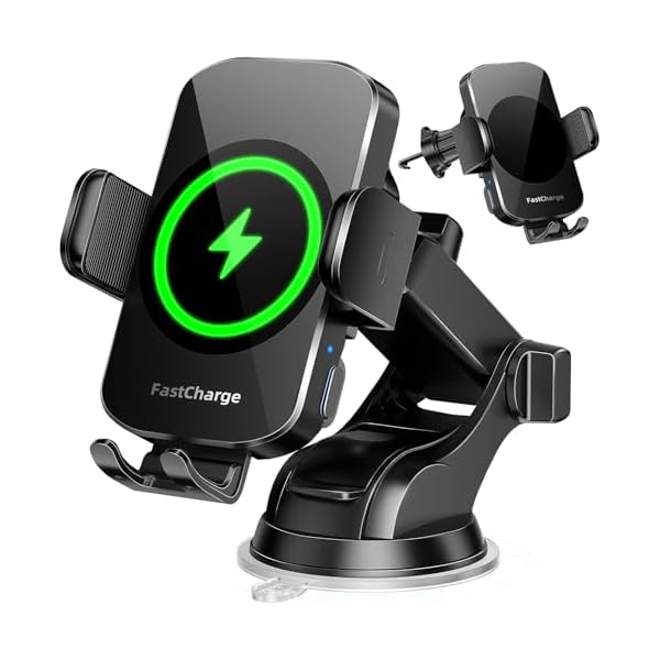 Wireless Car Charger, Fast Charging Phone Holder 3 in 1 Phone Mount Auto Clamping Car Accessories Compatible with iPhone 17 16 15 14 13 12 11 Xs XR, Samsung S23 Ultra S22 S21 S20(Deep Space Black)