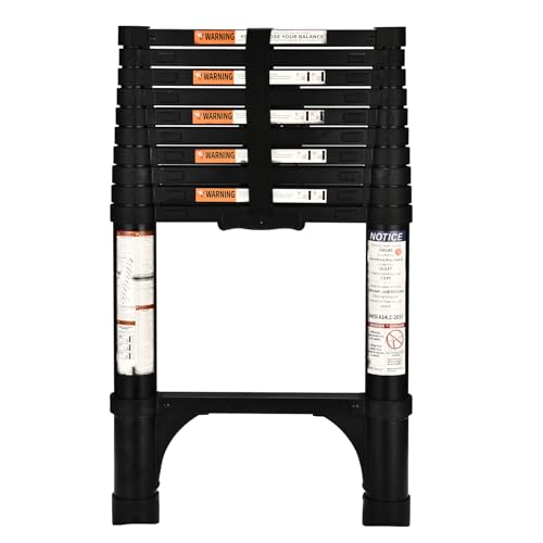 HBTower 3.2M/10.5FT Echelle telescopique, Escamotable en Aluminium,Echelle plianteConvient aux Camping-Cars, greniers, extérieurs et intérieurs, Charge Max 150 kg,Noir