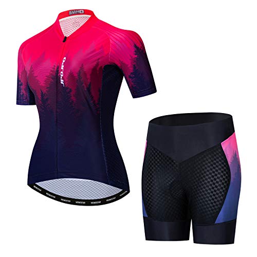 Weimostar Women Cycling Jersey Set Short Sleeve Biking Shirt Bicycle Clothing Breathable Red Size L