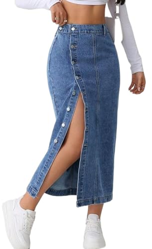Jean Skirt for Women High Elastic Waisted Denim Midi...