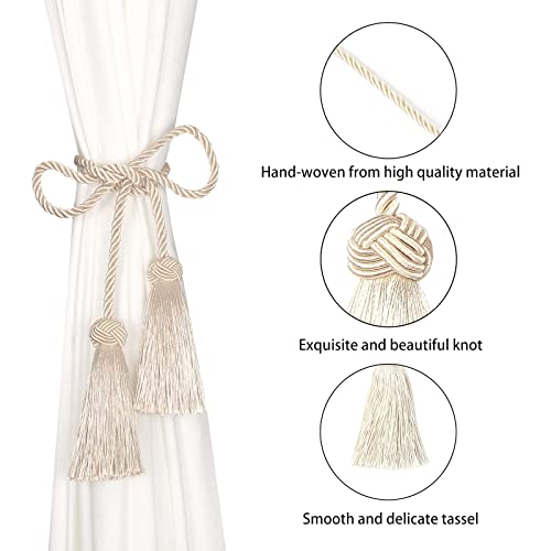 BEL AVENIR 6 Pack Curtain Handmade Tiebacks Decorative Curtain Holdbacks with Tassel (Beige, 6 Pack)