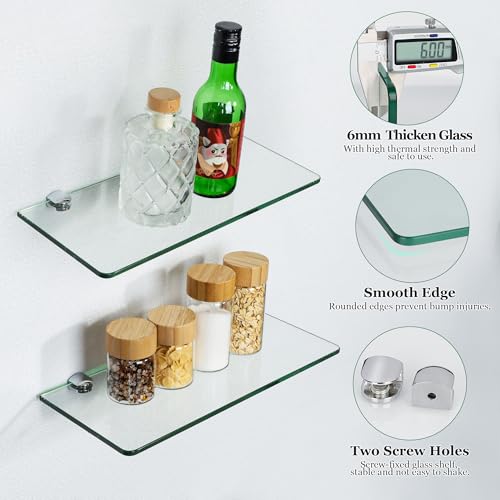 SAYAYO Bathroom Glass Shelf Wall Mounted Floating Shelves 6MM Tempered Transparent Glass with Chromed Shelf Brackets for Home Decor Kitchen 300MM Length - Image 4
