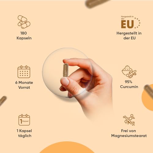 Curcumin Kapseln - 500 mg (50:1) Kurkuma Extrakt, entspricht 25.000 mg Kurkuma - 6 Monate Vorrat - 180 Kapseln - Kurkumin 95% mit Schwarzer Pfeffer & Ingwer - 1 Kapsel pro Tag - WeightWorld