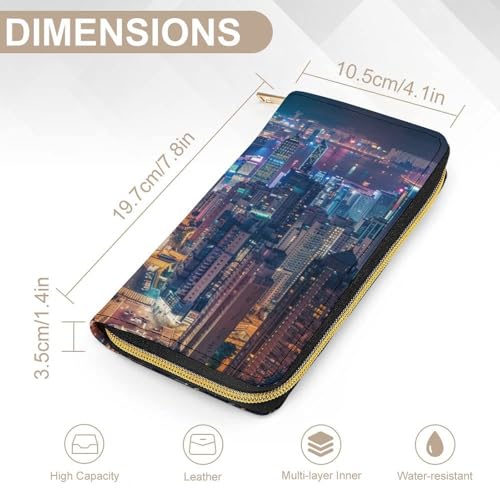 Hong Kong Print Long Wallet for Women Men PU Leather Card Holder Organizer with Zipper Coin Pocket & Cash Slots2