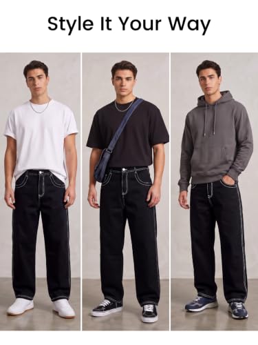 Image of GINGTTO Men's Baggy Barrel Jeans Wide Leg Y2K Denim Pants | Loose Fit Streetwear Casual Hip Hop Skater Vintage Style
