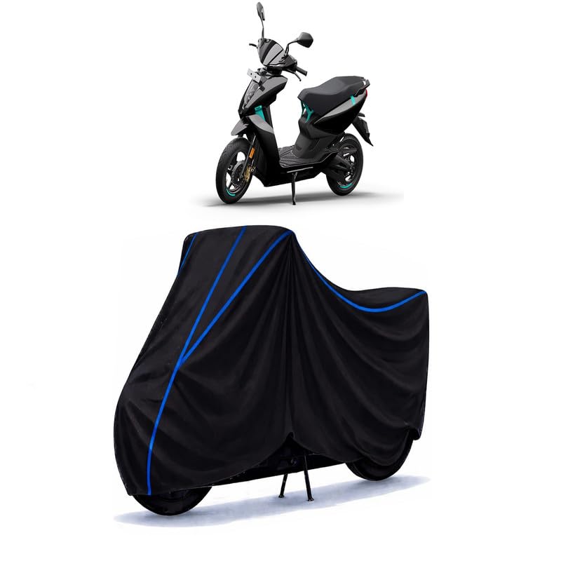 Image of Scooty Cover Water Resistant for 450X BS6 | Universal Scooter & Bike Cover | Heavy Duty UV Dust, Rain & Scratch Protection | Elastic Fit All Weather Indoor Outdoor | Black with Blue Piping