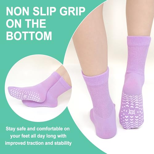 Image of CaiDieNu Non Slip Socks for Women: Non Skid Grip Socks for Elderly Hospital | Non Binding Grippy Crew Slipper Socks for Pregnant & Daily Wear, Wide Grippers Prevent Falls, Great Gifts for Seniors 5 Pairs