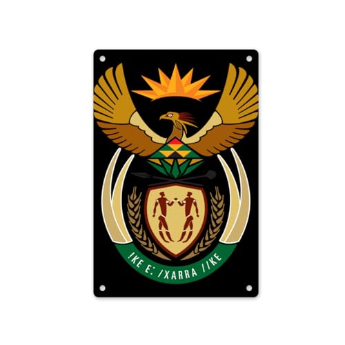 South Africa National Emblem Metal Sign Vintage Iron Painting Wall Decor Metal Plaque for Cafe Bar Pub Home Beer Decoration 8x12Inch