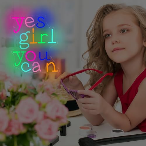Image of Yes Girl You Can Neon Sign for Wall Decor,Positive Feminist Motivation Rainbow Neon Led Sign for Home Decoration Room Decor Gifts for Girl