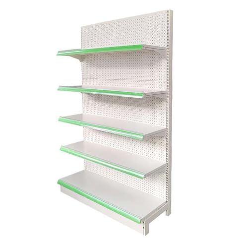 SOFACHEN 5-Shelf Retail Gondola Display Rack, Metal Snack Shelf with Design of Double- Row Holes, Adjustable Shelves, Gondola for Supermarket Convenience Store Gas Station(160cm,90cm)