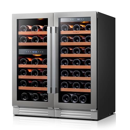 Image of Ca'Lefort 15 Inch Wine Fridge Bundle, 61 Bottles Large Capacity Dual Zone 40-65F Temp Control, Adjustable Shelves, Glass Door & 3-Color LED, Built-in or Freestanding for Home Bar Kitchen (2 Units)