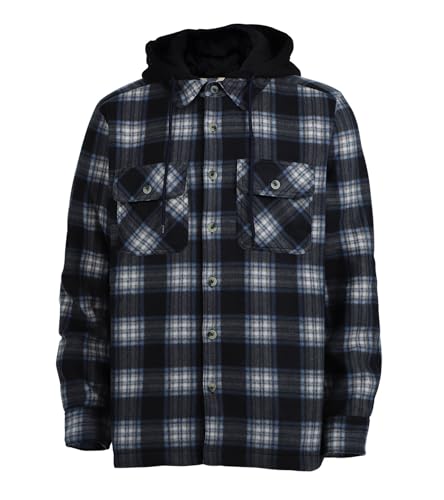 Image of LeeHanTon Mens Heavyweight Hoodies Casual Zip Up Plaid Flannel Shirt Jackets Winter Thick Berber Lined Fleece Coat