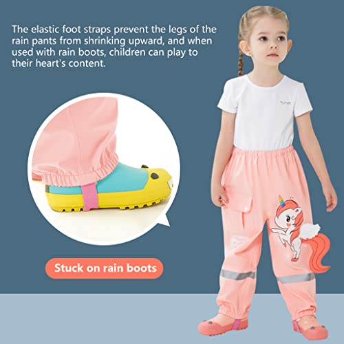 Kids Rain Pants Boys Girls Waterproof Trousers Toddlers Mud Dirty Proof with Stirrups Reflective Mud Pants for 1-8 Years2