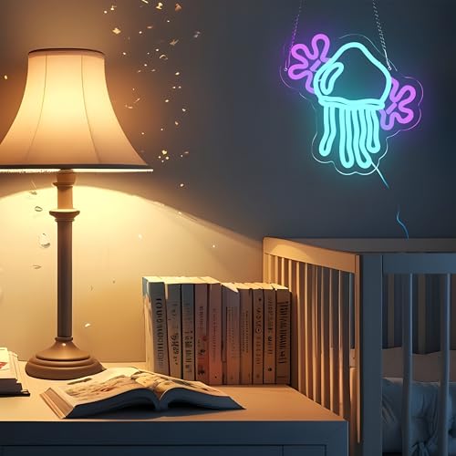 Image of Jellyfish Neon Sign Medusa Neon Light Jellyfish LED Neon Light Up Sign for Room Decor Ocean Style Room Wall Art 10.7 inchx11.4 inch