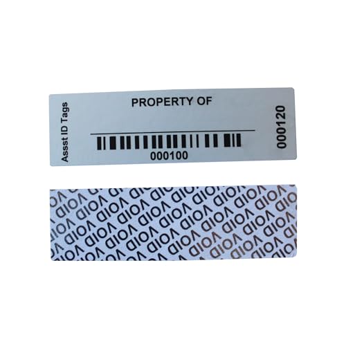 TamperSeals Group -100 Piezas Pegatinas/Sellos/Etiquetas Void de Seguridad -100% Total Transfer Tamper Evident Security Labels (1x3.35 Inches, Matte Silver, números de código de barras duales)