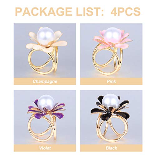 ABOOFAN 4Pcs Lenços Fivela Três Anéis Flor Pérola Lenço Anel Fivela Clipe Xale Porta-Fivela Pino Bro