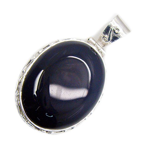 Pendentif cabochon onyx noir argent pour collier chakra fait main