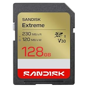 SANDISK Extreme SD UHS-I-Karte 128 GB (bis zu 230 MB/s Lesegeschwindigkeit und 120 MB/s Schreibgeschwindigkeit, 4K-UHD-Video U3, V30) SANDISK Memory Zone App