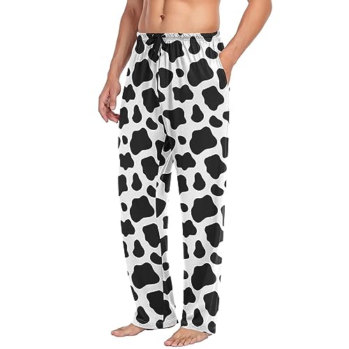 Pajama Pants for Men, Black and White Cow Print Men's Separate Bottoms, Lounge Pants, Relaxed Sleep Pant