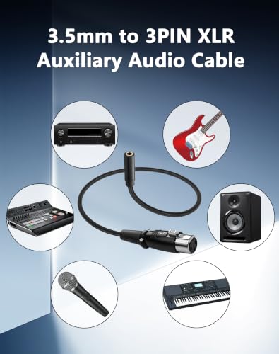 CERRXIAN Kabel audio 1FT 3,5 mm na XLR, niesymetryczny kabel audio do mikrofonu (gniazdo TRS 1/8 cala na gniazdo XLR), teksturowana osłona, pozłacana wtyczka do aparatu, miksera, karty dźwiękowej itp