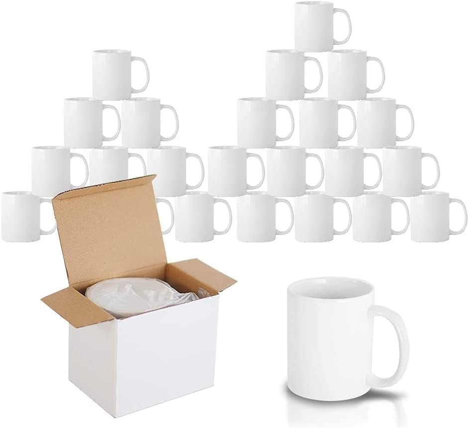 24 x Sublimation Mugs Blank 11oz White Sublimation Coffee Mugs Large Handle Sublimation Cups with Gift Boxes