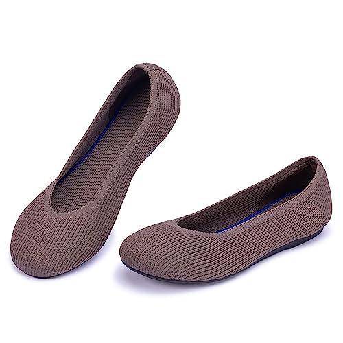 Image of Frank Mully Women's Ballet Flats Round Toe Walking Flats Slip On Work Shoes Knitted Flats Shoes for Woman Soft Lightweight