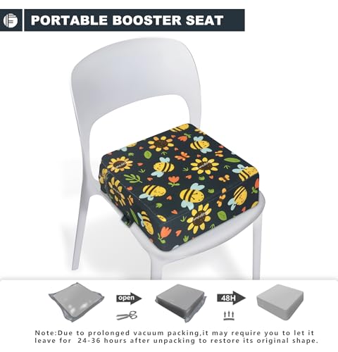 Image of Toddler Booster Seat for Dining Table, Portable Booster Seat for Kitchen Chair, 4 Inch High-Density Foam Cushion with Adjustable Safety Straps and Non-Slip Bottom, Perfect for Kids Travel and Daily