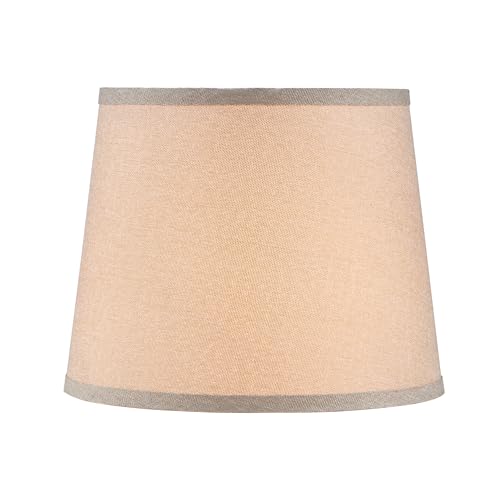 Image of Aspen Creative 38015, K /D Hardback Empire Transitional Collapsible Spider Shade, 9 inch Top x 11 inch Bottom x 9 inch Slant, Medium Brown Linen With Black Trim