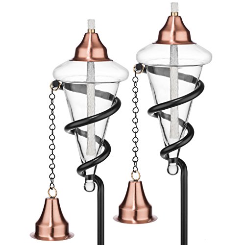 H Potter Glass Torches Garden Patio Deck Copper Tops Set of 2 Landscape Outdoor Lighting