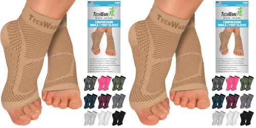 Image of TechWare Pro Ankle Brace Compression Sleeve - Plantar Fasciitis Sock. Relieves Achilles Tendonitis. Foot Arch Support Reduces Joint Pain, Swelling & Heel Spur Pain. Injury Recovery Braces for Sports