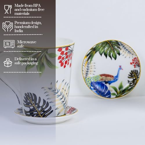 Image of GOLDEN QUEEN'S Mugs & Coaster Set of 2 for Coffee, Tea, Milk - Ideal for Your Daily Beverage Ritual, Hosting & Casual Gatherings | 300ML | Micorwave Safe - Tropical Hues