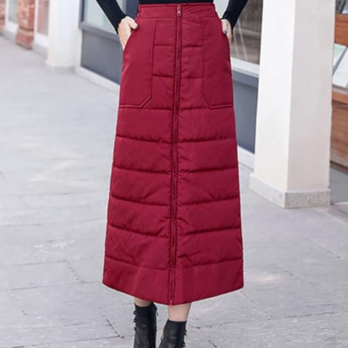 Women's Puffer Quilted Skirt Winter Insulated Warm High Waist Zip Front Padded Long Down Skirt with Pockets3