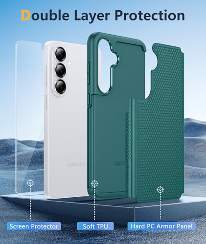 Image of FNTCASE for Samsung Galaxy S26 Plus Case: Military Grade Drop Protection, 14ft Drop Tested, Screen Protector Included, Anti-Slip Anti-Fingerprint Dual Layer Shockproof Phone Case Cover (Green)