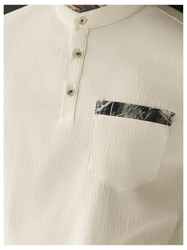 Men's 2 Piece Outfits Button Up Banded Collar Shirts and Drawstring Waist Pants Clothing Set4