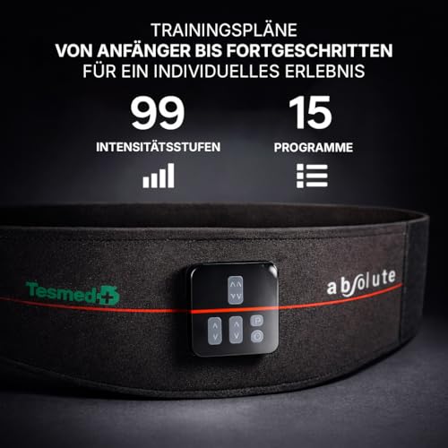 TESMED Absolute: Elektrischer EMS-Bauchmuskeltrainer-Gürtel. EMS-Trainingsgerät für zentrale und seitliche Elektrostimulation des Bauches. Unisex, Wiederaufladbar, Made in Italy.