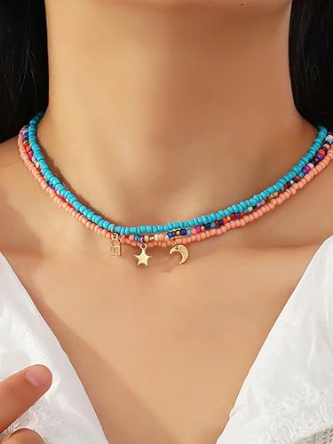 Image of Yellow Chimes Necklace for Women and Girls Beaded Necklace for Women | Multicolor Beaded Charm Choker Necklace for Girls | Birthday Gift for girls and women Anniversary Gift for Wife