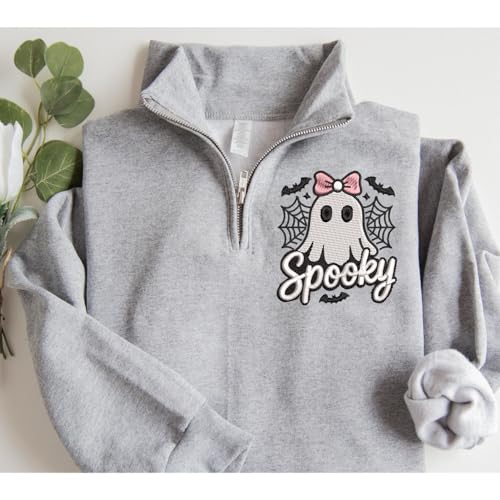 Love Signal Personalized Embroidered Ghost Sweatshirt - Custom Spooky Halloween Quarter Zipper, Shirts for Halloween Parties2