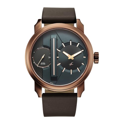 Image of Fastrack Pulse IV with Dark Green Dial Brown Leather Strap Watch for Men - 3341QL01